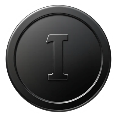 Emoji icon of a black coin with engraved number 1, minimalist style, isolated sticker
