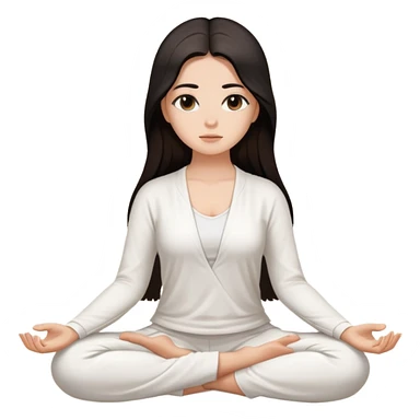 brown to white girl with super long brown to black hair meditating with white clothes sticker
