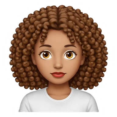 
professional, curly brown lady with hazel eyes, a little dot on the top of the left lip, a normal t shirst sticker