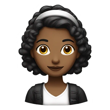 una chica joven de pelo largo negro con una camiseta blanca guapa con una diadema en la frente negra y con un libro sticker