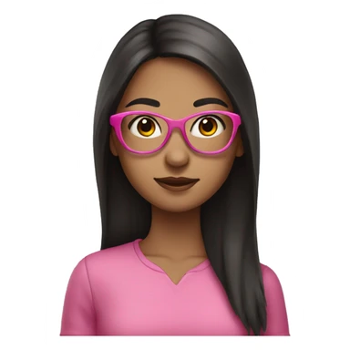 girl with long dark hair in pink glasses  sticker