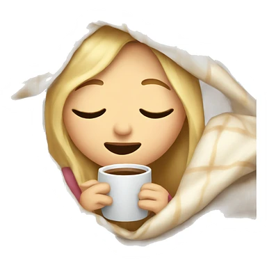 girl inside a blanket with blonde hair sipping coffee eyes closed sticker