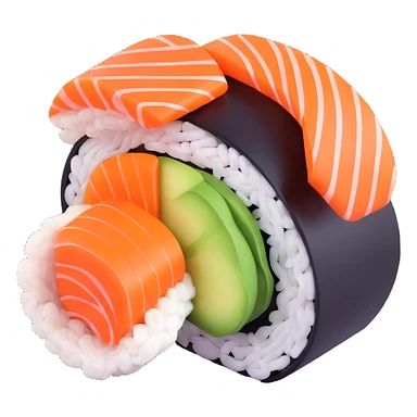 3D icon of a sushi roll, colorful and detailed sticker
