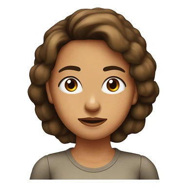 Mujer morocha con pelo lacio y raya al costado, ojos marrones, sosteniendo una remera negra  sticker