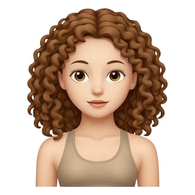 girl long brown hair curly yoga wearing beige sticker