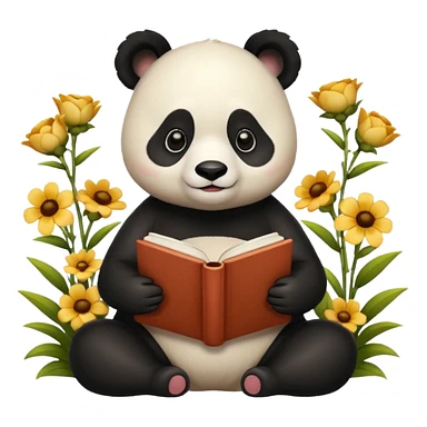 beige panda reading books + flowers sticker