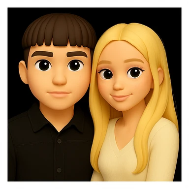 Make the guy's skin color the same as the girl's skin color in the image, keeping the overall 3d-emoji style look and feel, everything else unchanged. sticker