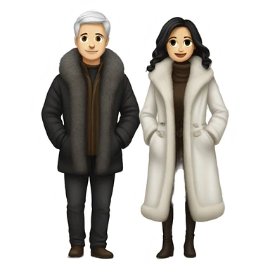 Dark haired White couple in long fur coats sticker