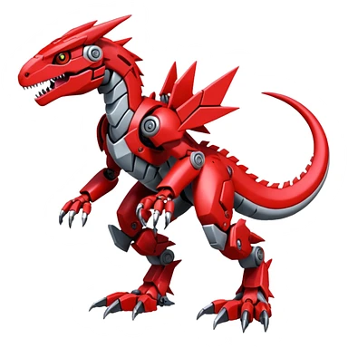 Cool Edgy Futuristic Red Digimon-Fakemon-Guilmon-Velociraptor-Dragon-Mecha full body sticker