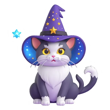 wizard cat with starry hat and magical aura sticker