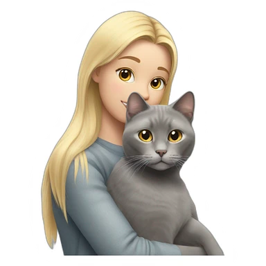 gray cat sits on the shoulder of a blonde girl sticker