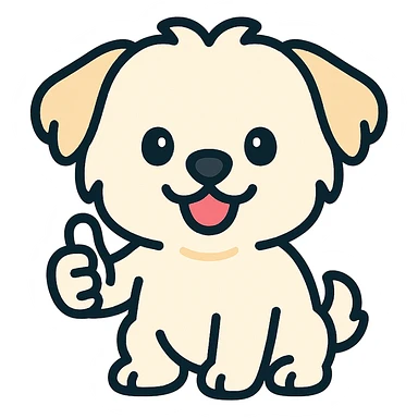 cartoon Maltese puppy giving a thumbs up, vibrant colors, outlined sticker
