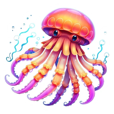 Neon glowing jellyfish-crab-squi sticker