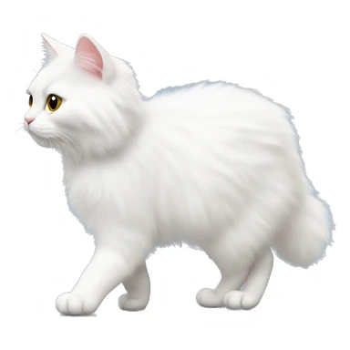 Fluffy white cat is walking to the left. It is seen from his profile  sticker