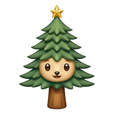 Un emoji représentant un petit sapin stylisé, sans bouche, avec deux grands yeux de biche brillants couleur cannelle. Style minimaliste, mignon et expressif, comme un sticker ou un emoji moderne. Fond parfaitement transparent, haute qualité, bien centré. sticker