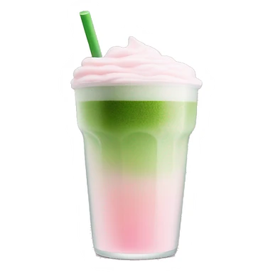 Clear long cup, no handle, with light pink drink, matcha foam on top sticker