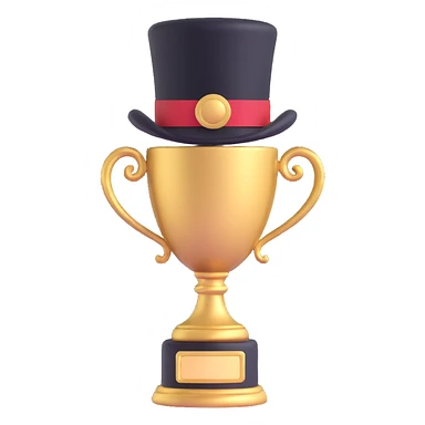 golden trophy with black top hat as the cup, #1 engraved on the front sticker