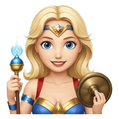 Blonde blue eyes Wonder Woman holding bell and baton sticker
