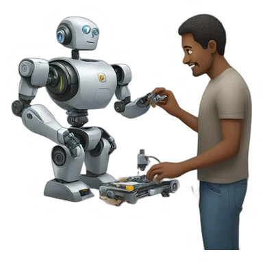 Man building a robot sticker