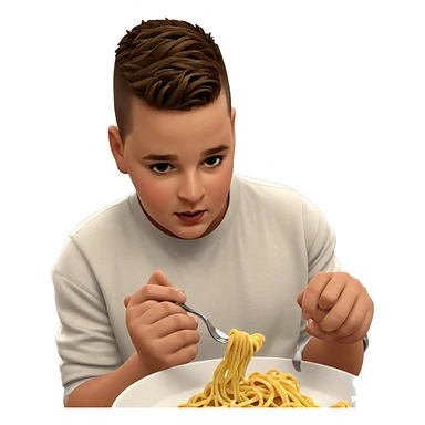 boy enjoying pasta indoors sticker