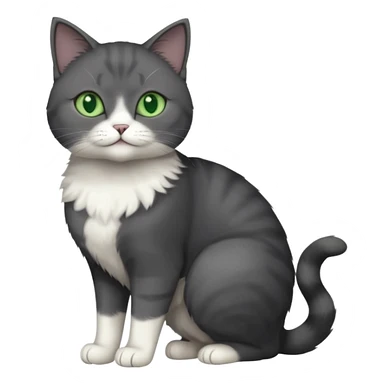 full body view of beautiful female solid dark grey cat with green eyes, white toes and white patch on chest sticker