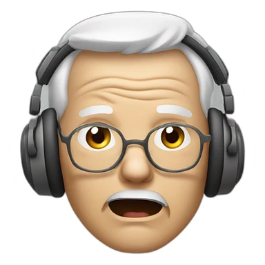face of an elderly person with headphones on where you can see that only sound comes out from one side and the person is very angry sticker