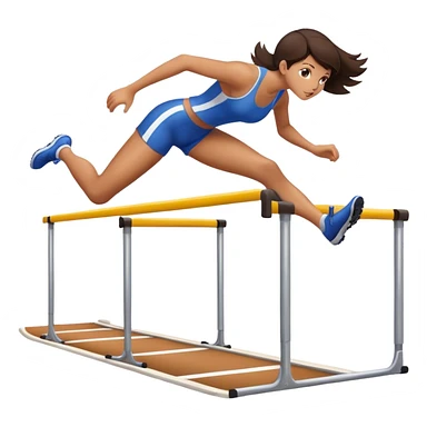 Brunette girl with two legs going over a track hurdle  sticker