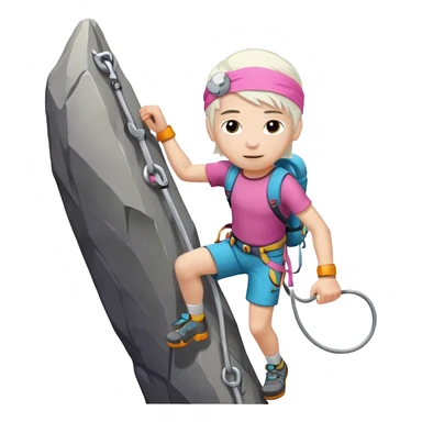 young climber boy with white hair and pink headband sticker