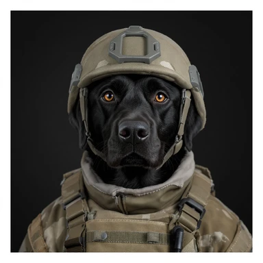 realistic black labrador retriever in military gear sticker