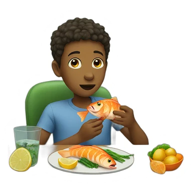 Boy eating fish sticker