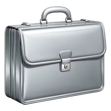 A luxury briefcase emoji made of polished silver chrome, smooth rectangular shape, metallic reflections, minimal high-end design, swag business aesthetic, iOS emoji style, centered, clean white background
 sticker