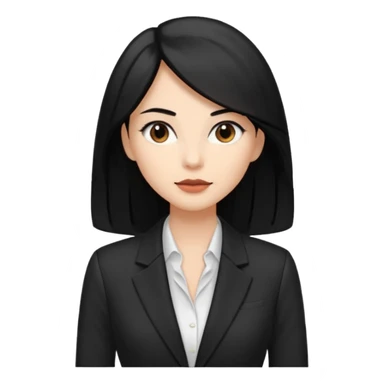 a woman with office outfits her hair is long black hair, her eyes are soft brown color and the color of her lip is soft brown sticker