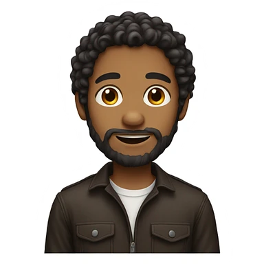 emoji of young man with dark brown long currly hair, and short small beard sticker