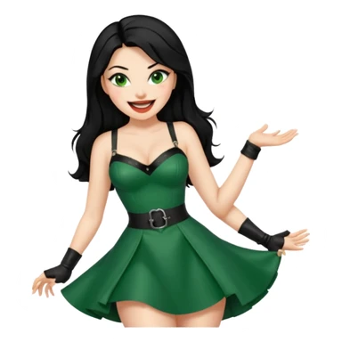 🕵🏻‍♀️💦🧥 black hair , green eyes ,dominatrix dress , laughing  sticker
