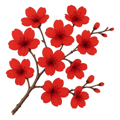 red cherry blossom, remove background sticker