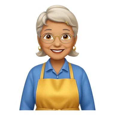Portrait of a proud grandma wearing a golden apronmagical warmth, emoji-style sticker