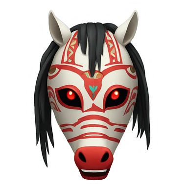 Horse mask with red eyes and tribal style sticker