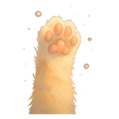 fluffy cat paw, ghibli style, magical atmosphere, soft gradients sticker