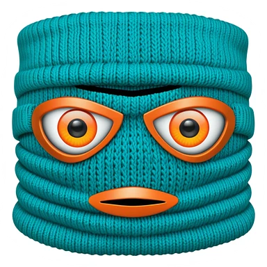 teal and orange ski mask with evil eyes sticker