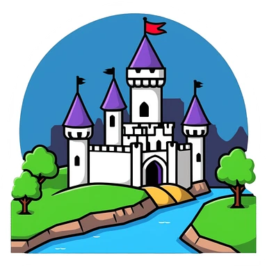 sticker style icon of Mértola with cartoon castle and river sticker
