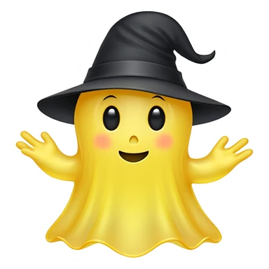 Yellow ghost with tiny black hat sticker