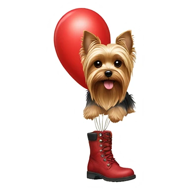Yorkie with red boots in a balloon  sticker