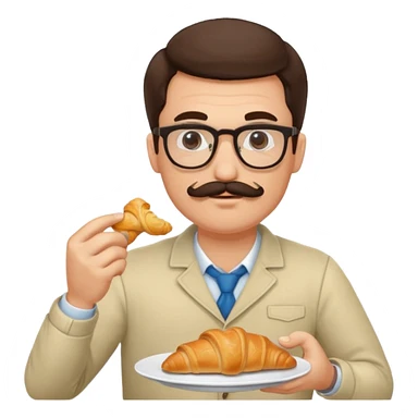 brunette man with glasses and moustache eating croissant sticker