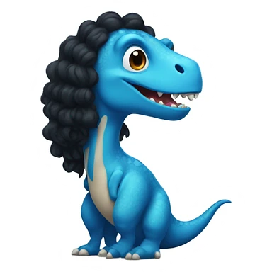 dinosaur with curly long black hair sticker