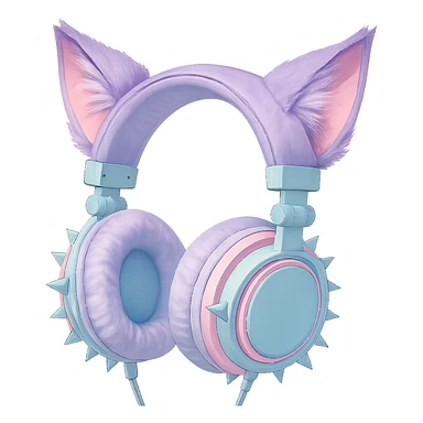 Change the image to pastel goth colors including lavender, mint, baby pink, and pale blue. Keep the cat ears. Render in a realistic anime style with a transparent background. sticker