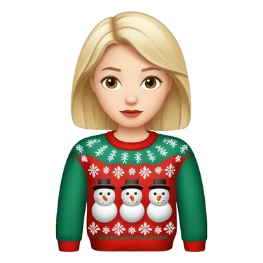 White woman wears an ugly christmas sweater sticker