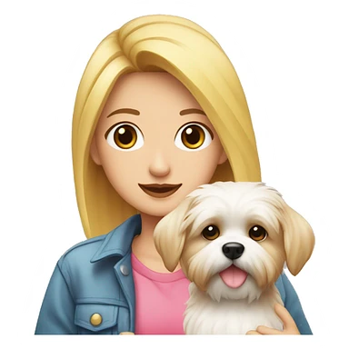 Joven rubia con ropa rosada y un perrito shitzu blanco a su lado sticker