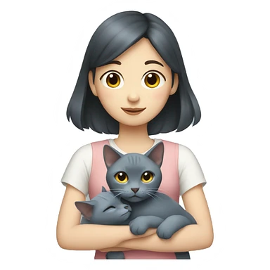 Japanese girl holding Two Russian Blue cats sticker