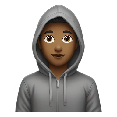 A boy wore hoodie where printed as ajee sticker