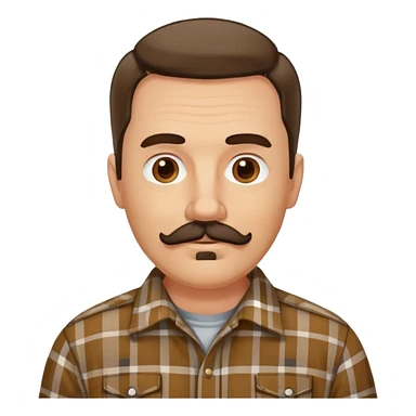 middle aged white man with dark brown mustache and goatee, wearing a plaid shirt sticker